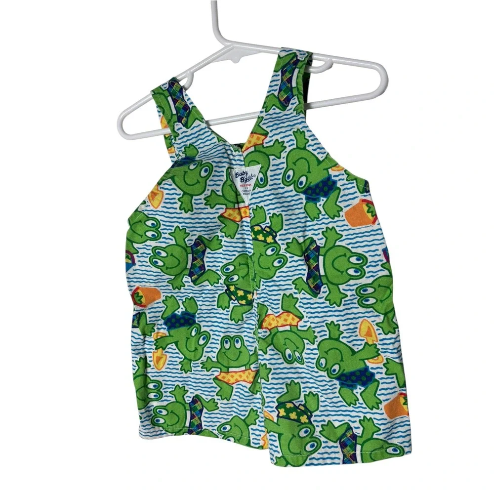 Vtg osh kosh baby bgosh 6-9 mo frog shortalls made in El Salvador beach day